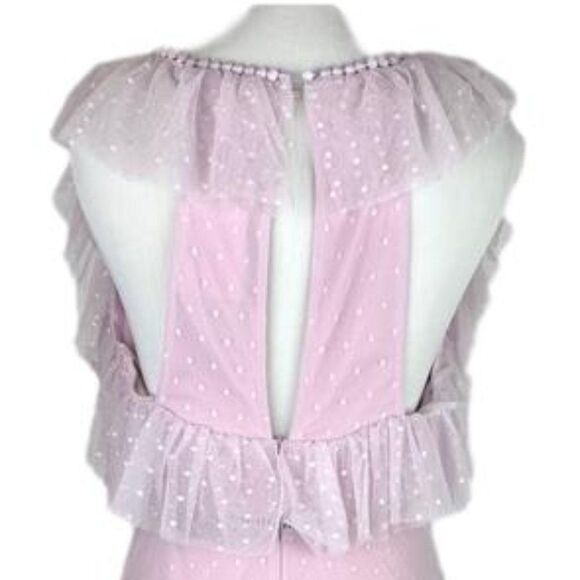 Gianni Bini Tulle Overlay Dress ~ Plunge V-Neck ~ Ruffle Trim ~ Open Back ~ NEW - Picture 2 of 6